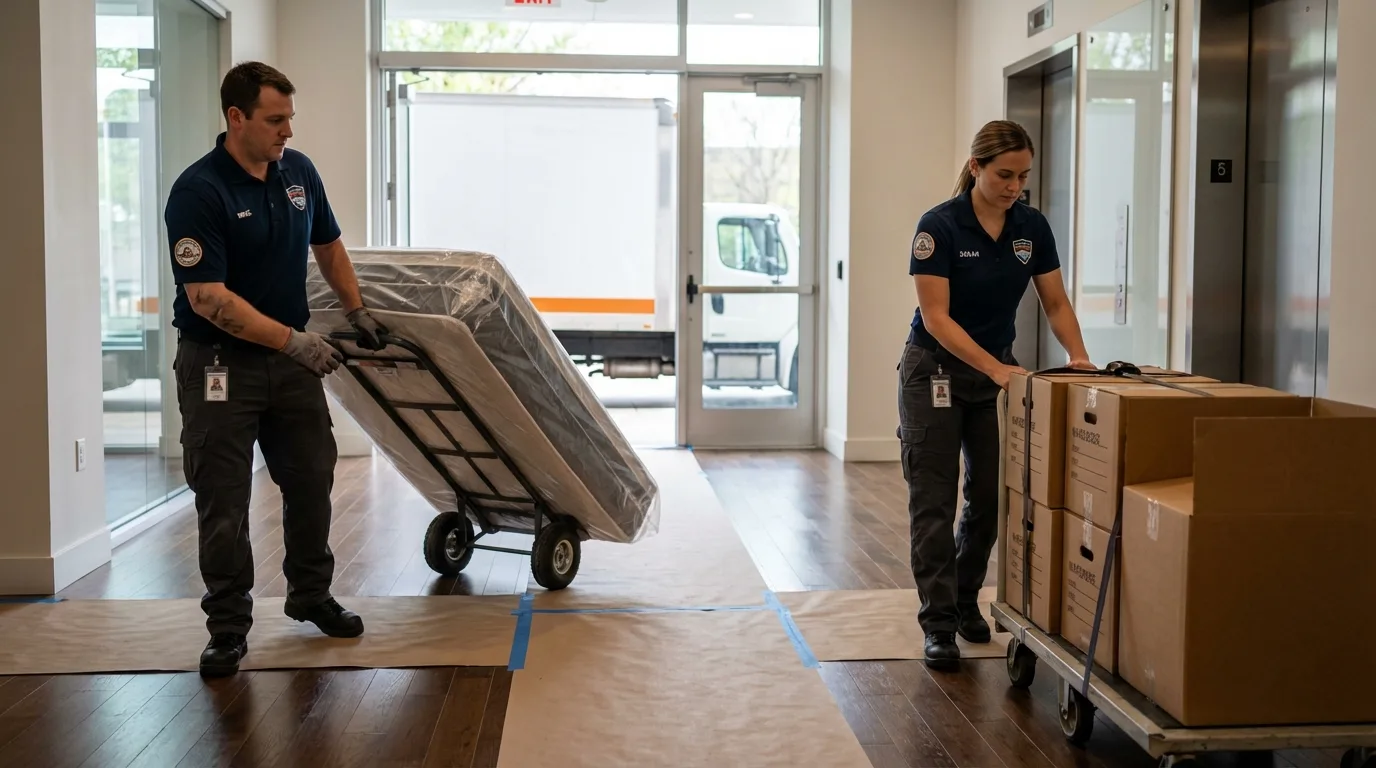 Professional apartment movers loading elevator in Munster, IN